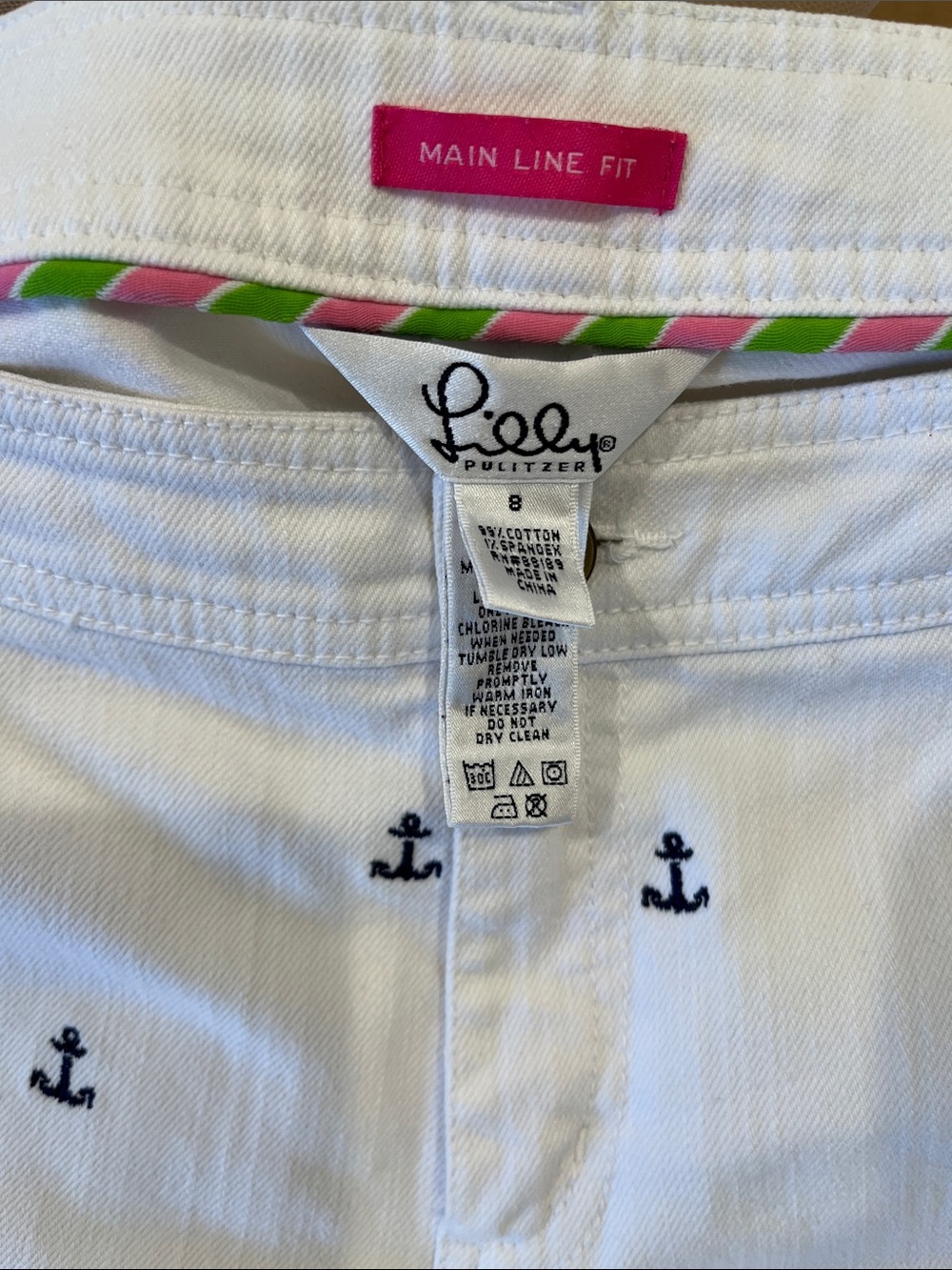 Lilly Pulitzer White Jeans with Navy Anchor Embroidery